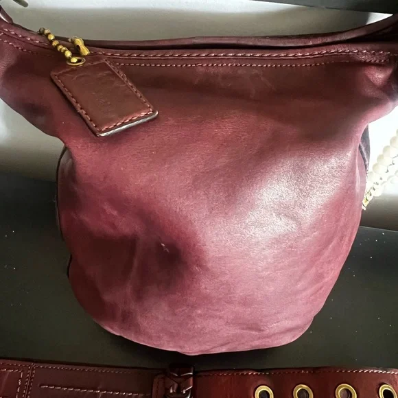 COACH REHAB Bleecker Burgundy Tattersall Leather Crossbody Bag - Picture 11 of 12